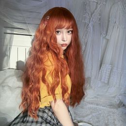 Hair Lace Wigs Net Live Wig Female Long ffy Red Sweet Orange Corn Egg Roll Kwai Top Dealer.