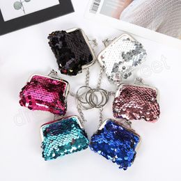 Women Metal Hasp Change Keychain Key Access Card Holder Small Wallet Paillette Mini Coin Purse Female Clutch Bag Money Bag