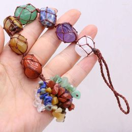 Keychains Style Natural Stone Decorations Reiki Healing Seven Chakra Spirit Pendulum Pendant Lucky Gift For Bedroom Car