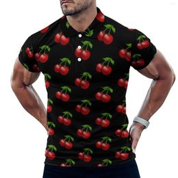 Men's Polos Vintage Cherry Print Casual T-Shirts Fruit Lover Polo Shirts Men Y2K Shirt Day Short Sleeve Printed Tops Big Size