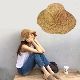 Wide Brim Hats Women Fashion Summer Handmade Strawhat Sun Large Along Vintage Crochet Straw Braid Sun-shading Hat