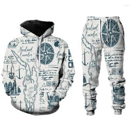 Men's Tracksuits 3D Men Print O Neck Hoodie Set Fashion Street Campus Oversized Two-piece S