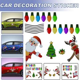 Car Stickers Christmas Car Sticker Magnetic Decal Refrigerator Magnets Light Bulb Santa Claus Snowman Reflective Sticker Car Decoration T221108