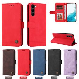 S24 Business Leather Wallet Cases For Samsung Galaxy S23 FE Ultra Plus A04E A54 A34 A05 A05S A15 A14 5G Hand Feeling Skin ID Card Slot Holder Flip Cover Pouch Strap