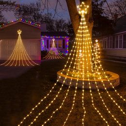 9x2M Weihnachtsdekorationen Sterne Lichterkette LED Wasserfall Baum Lichterkette mit Top Star Outdoor Dekor Girlande Licht