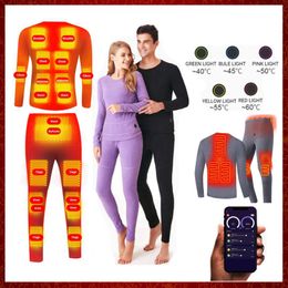 FR4 Winter Heated Underwear Suit Smart Phone APP Control Temperature USB Battery Powered Fleece Thermal Motorcycle Jacket NEW