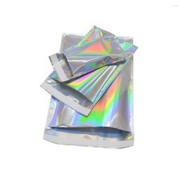 Storage Bags 100Pcs Hologram File Silver Laser Aluminium Foil Self-adhesive Pouches Envelope Gift Holographic Clothing Cosmetic Packaging