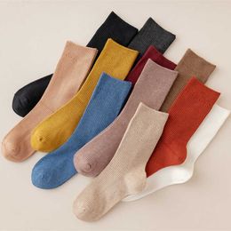 Socks Hosiery Women 2022 New High Quality Colourful 95% Cotton Soft Breathable Long Casual Solid Colour Crew Sport T221102