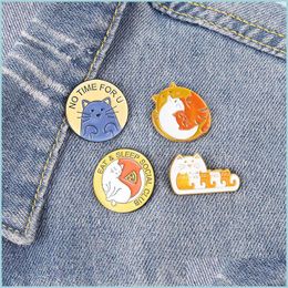 Pins Brooches Eat Sleep Club No Time For You Cat Round Enamel Brooches Pin Women Fashion Dress Coat Shirt Demin Metal Funny Brooch Dh18B