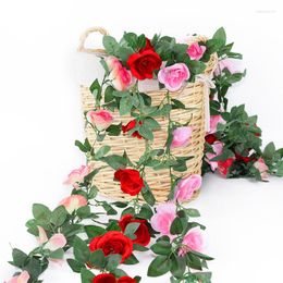 Decorative Flowers 2.2M Artificial Rattan Silk Rose Leaves Garland Wedding Decoration Home Party Room Garden Arch DIY Fake Plant Vine Decor