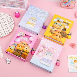 1Pcs Creative Cartoon Password Book With Lock Cute Animals Notebook Student Notepad Children Gifts Stationery