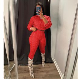 Women's Two Piece Pants Solid Knitted Sweater Set Long Sleeve Pullover Hoodies Crop Top Sheath Highly Stretchy Suits Christmas Outfits