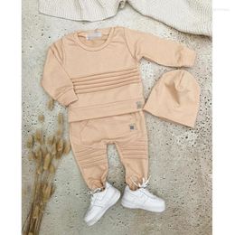 Clothing Sets FOCUSNORM 3pcs Born Baby Girls Boys Clothes 0-24M Solid Long Sleeve Pullover Sweatshirt Pants Hats