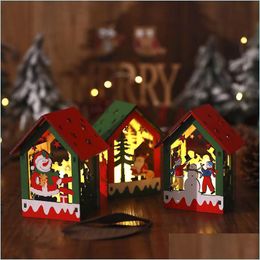 Christmas Decorations Christmas Diy Assembled Cabin Wooden Lighted With Hanging Rope Merry Led Lights House Drop Delivery Home Garde Dhjbt