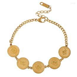 Link Bracelets ZHINI Bohemia Vintage Gold Colour Charming Chain Bangle Personality Punk Round Portrait Coin Pendant For Women Jewellery