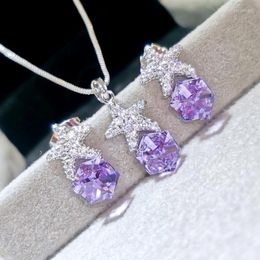 Necklace Earrings Set Trending Jewelery 2022 Square Designer Studs And Pendant Made With Austrian Crystal For Girls Party Wedding Bijoux