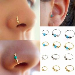 3Pcs Set Fashion Retro Round Beads Gold Color Nose Ring For Women Nostril Hoop Body Piercing Jewelry 382789 Y1118273r2852647