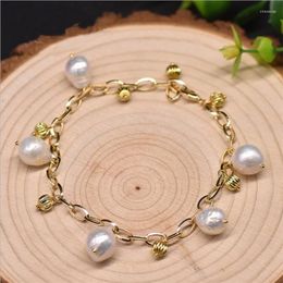 Link Bracelets Fashion Baroque Purple Pink Natural Freshwater Pearl Bracelet Chain Bangle For Women Girl Wedding Party Gift Jewelry