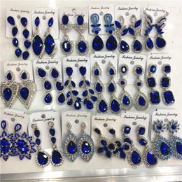 Dangle Earrings 12 Mixed/ Lots Design Crystal Drop For Women Wedding Bridal Rhinestone Blue Statement Wholesale Jewellery