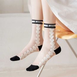 Socks Hosiery Women Socks Cute 2022 Fashion Heart Shape New Japanese Style Summer Thin Long Transparent Socks Female Casual Breathable Cotton T221102