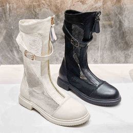 Women Boots Mesh Boot 's 2022 Summer New Breathable Thin Front Zipper High Tube Cool Fashion Versatile Flat 07091011