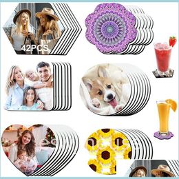 Mats Pads 42 Pcs Blank Sublimation Neoprene Coasters Mti Shaped Diy Heat Transfer Printing Kitchen Car Tumbler Mat Drop Delivery H Dhp2L