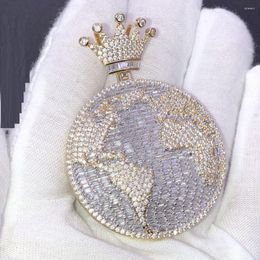 Choker Micro Pave 5A Cubic Zirconia CZ Globe Pendant Necklace Hip Hop Puck Iced Out Men Boy Jewellery