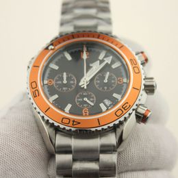 Fashion men's watches fully automatic mechanical multi-functional luminous stainless steel men's watch with orange tape