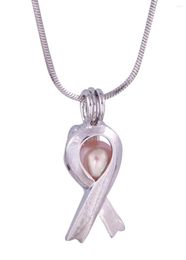 Chains Wishing Pearl Cage Pendant Silver Awareness Ribbon Of Hope Mounting For Party P39