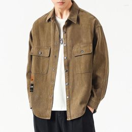 Men's Casual Shirts Cotton For Men Vintage Khaki American Styles Harajuku Mens Long Sleeve Flap Pocket Tops Button Up Shirt