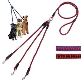 Dog Collars Three Way Coupler 3 Dogs Leash Nylon Braided Rope Pet 140cm Walking Running Lead For Small Medium