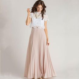 Skirts Dusty Chiffon Maxi Zipper Waist A Line Floor Length Long Pleated Skirt Personalised