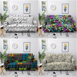 Chair Covers Graffiti Printed Sofa For Living Room Elastic Slipcover Stretch Sectional Couch Cover Protector 1/2/3/4 Seater