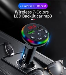 F13 Car Bluetooth FM Transmitter Car Charger Fast Charging Kit Mp3 Handsfree Calling Auto Wireless Audio Receiver With 7 Colours LED Backlit