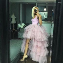 Skirts Sweet Pink High Low Tulle Long Women Chic Tiered Ruffle Tutu Puffy Floor Length Formal Party Custom Made