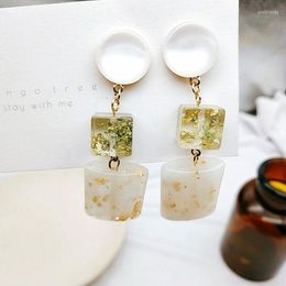 Backs Earrings Simple Crystal Resin Opal Stone Statement Clip Korean Temperament Transparent Acrylic Square Long No Hole