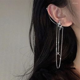 Backs Earrings Star For Women Piercing Ear Clips Female Silver Long Tassel Luxury Korean Style Fashion Jewellery