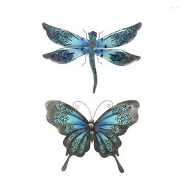 Garden Decorations Metal Dragonfly And Butterfly Wall Art For Decoration Outdoor Decorative Animal Statues Sculptures Yard Set Of 2