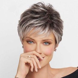 Hair Lace Wigs Wig Fashion Straight Black and White Dyeing Mixed Colour Chemical Fibre Short Hair Headgear Women