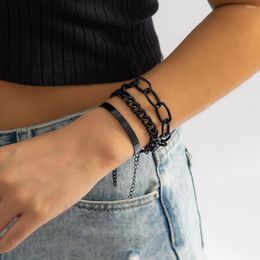 Charm Bracelets 3PCS/SET Gothic Black Plating Chains Set For Women Men Bangles Female Wrist Chain Punk Jewelry