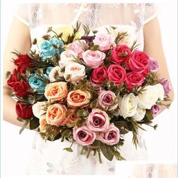 Decorative Flowers Wreaths Simation Silk Rose Artificial Wedding Bride Bouquet Pink Red Blue Purple Bridal Valentine Home Decor Dr Dhc1S