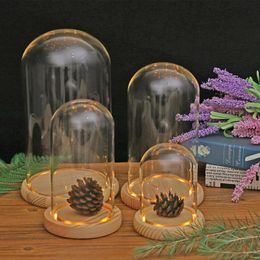 Vases Glass Dome Wooden Base Container Tabletop Display Cover Dry Flower Ornaments Craft Dust Bell Jar Terrarium Landscape Vase 221108