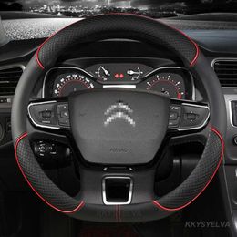 Steering Wheel Covers Car Steering-Wheels Cover Leather 38cm 15 For Citroen C2 C4L C5 C-Elysee C-Triomphe C1 C4 C3-XR C3 AIRCROSS Auto Accessories T221108