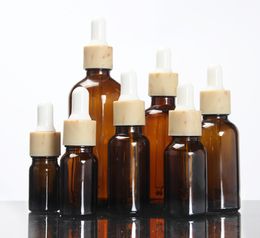 5ml 10ml 15ml 30ml brown glass bottle wooden shape dropper bottle white bulb essential oil eye liquid serum toner bottles