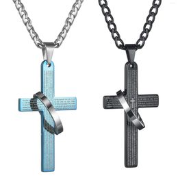Pendant Necklaces Bible Prayer Cross With Ring Stainless Steel Necklace Wild Couple 24" Chain Fashion Punk Jewellery Gift