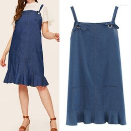 Casual Dresses Large Size 2022 Summer Denim Dress Women Loose Strap Sleeveless Pocket Solid Jeans Plus 4XL