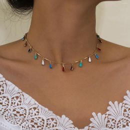 Pendant Necklaces Oil Colour Water Drop Necklace Casual Vintage Boho Gift Fashion Jewellery Choker Female Charm Ethnic Accessories