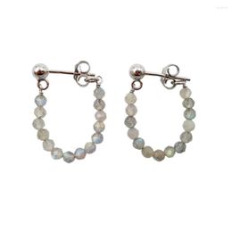 Stud Earrings Lii Ji Gemstone Natural Labradorite 3mm Faceted Beads 925 Sterling Silver Handwork