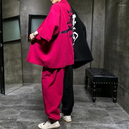 Ethnic Clothing Men Fashion Chinese Style Tang Suit Man Oriental Set Zen Hanfu Jackets Harem Pants Print Kimono Japanese Streetwear