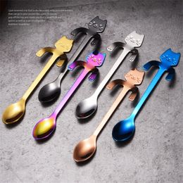 Stainless Steel Hanging Cup Tea Spoon Cat Spoon Coffee Teaspoons for Stirring Drink Mixing Milkshake Jam